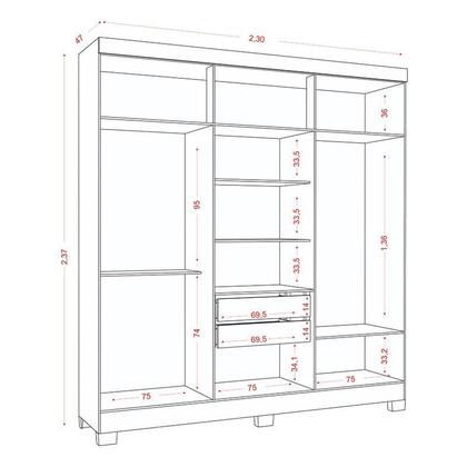 Imagem de Guarda Roupa Casal 2030230 com Multiuso New 2000192 e Cômoda 2014140 Atacama Grafite - Aramóveis