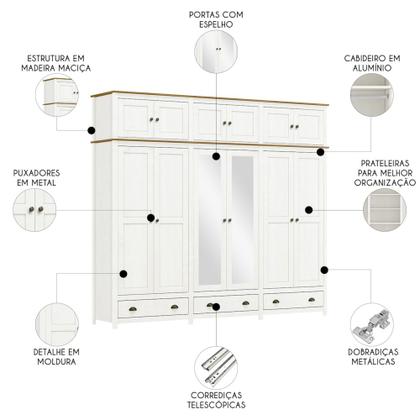 Imagem de Guarda Roupa Casal 261cm Com Espelho Lázio Branco/Freijó F07 - Mpozenato