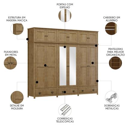 Imagem de Guarda Roupa Casal 261cm Com Espelho Lázio Freijó F07 - Mpozenato