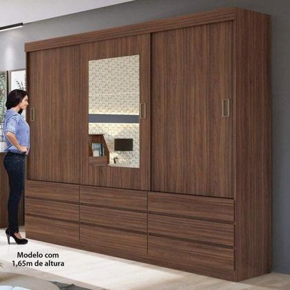 Guarda-Roupa Casal 3 Espelhos 3 Portas de Correr 9 Gavetas