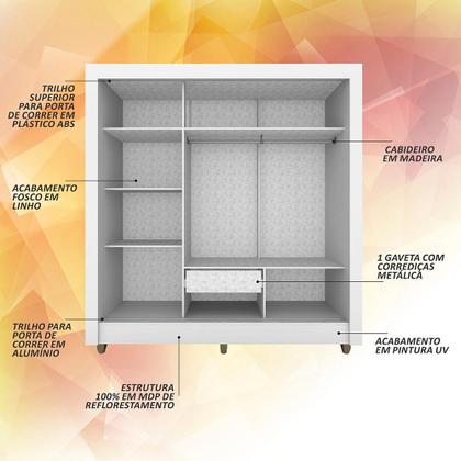 Imagem de Guarda Roupa Casal 3 Portas 1 Gavetas Alice Branco