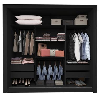 Imagem de Guarda-Roupa Casal 3 Portas 1 Porta Espelhada Milão 100% MDF Yescasa Preto
