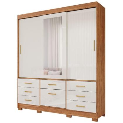 Imagem de Guarda-Roupa Casal 3 Portas 8 Gavetas Com Espelho Cinamomo/Off Luiza Panan