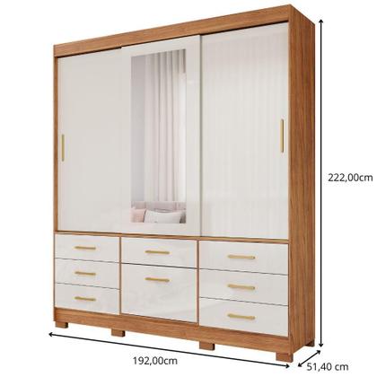 Imagem de Guarda-Roupa Casal 3 Portas 8 Gavetas Com Espelho Cinamomo/Off Luiza Panan