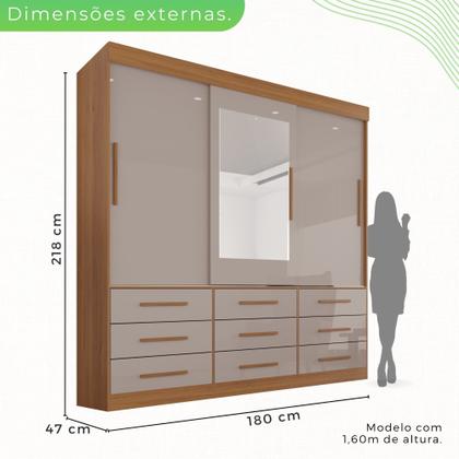 Imagem de Guarda Roupa Casal 3 Portas 9 Gavetas com Espelho Luana