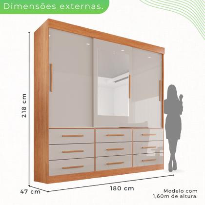 Imagem de Guarda Roupa Casal 3 Portas 9 Gavetas com Espelho Luana