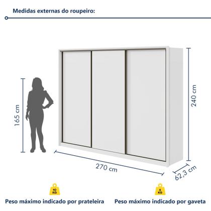 Imagem de Guarda Roupa Casal 3 Portas de Correr 6 Gavetas 270,5cm Spazio 100% MDF