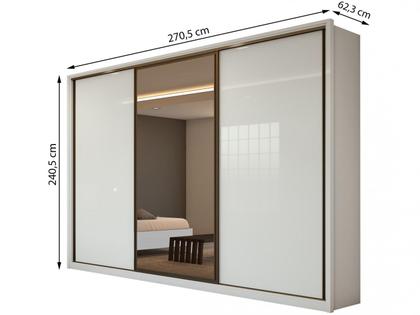 Imagem de Guarda-Roupa Casal 3 Portas de Correr 6 Gavetas com Espelho MDF 270,5cm Spazio Yescasa Branco