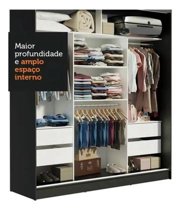 Imagem de Guarda Roupa Casal 3 Portas de correr com 6 Pés Cor Preto Com Espelho - Maxel Móveis