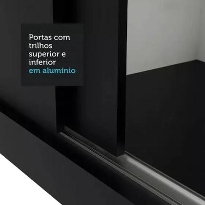 Imagem de Guarda Roupa Casal 3 Portas de correr com 6 Pés Cor Preto Com Espelho - Maxel Móveis