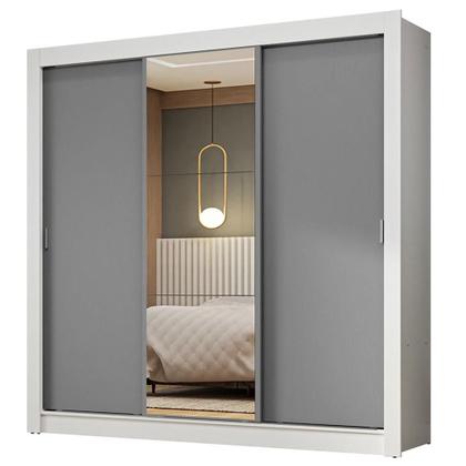 Imagem de Guarda-Roupa Casal 3 Portas de Correr com Espelho Branco/Cinza Nobre Madesa