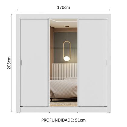 Imagem de Guarda-Roupa Casal 3 Portas de Correr com Espelho Branco Nobre Madesa