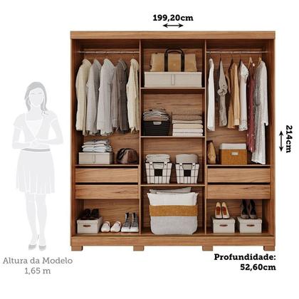 Imagem de Guarda-Roupa Casal 3 Portas de Correr com Espelho e Pés 199cm 100% MDF Roma Espresso Móveis