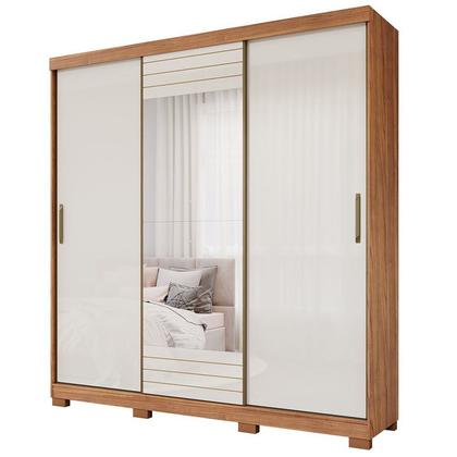 Imagem de Guarda-Roupa Casal 3 Portas de Correr com Espelho e Pés 199cm 100% MDF Roma Espresso Móveis