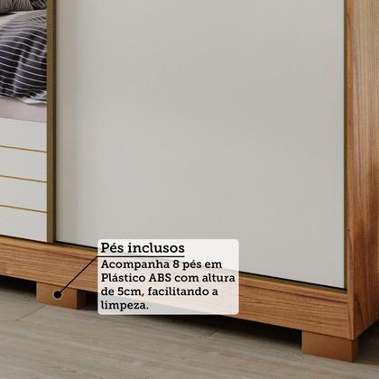 Imagem de Guarda-Roupa Casal 3 Portas de Correr com Espelho e Pés 199cm 100% MDF Roma Espresso Móveis