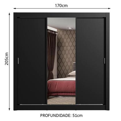 Imagem de Guarda Roupa Casal 3 Portas de Correr com Espelho Panamá Madesa