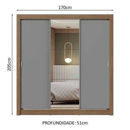 Imagem de Guarda-Roupa Casal 3 Portas de Correr com Espelho Rustic/Cinza Nobre Madesa
