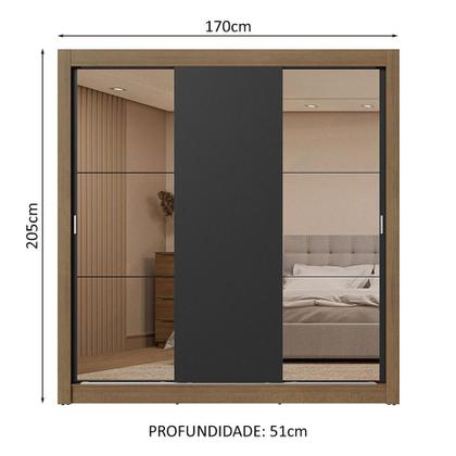 Imagem de Guarda-Roupa Casal 3 Portas de Correr com Espelhos 2 Gavetas Sublime Madesa