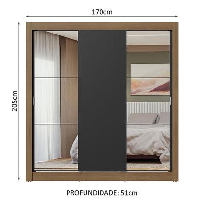 Imagem de Guarda-Roupa Casal 3 Portas de Correr com Espelhos Rustic/Preto Nobre Madesa