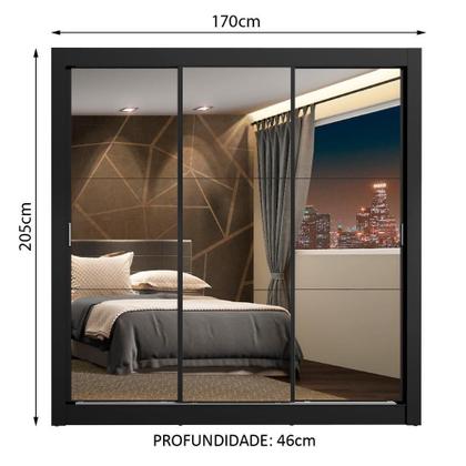 Imagem de Guarda Roupa Casal 3 Portas De Correr De Espelho Preto