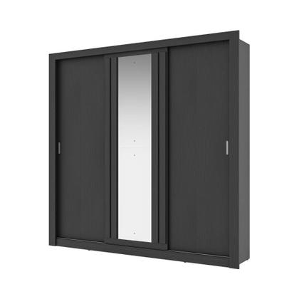 Imagem de Guarda Roupa Casal 3 Portas Doha Lux 4 Gavetas Carraro Ripado Preto Touch