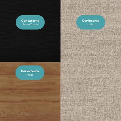 Imagem de Guarda Roupa Casal 3 Portas Doha Lux 4 Gavetas Carraro Ripado Preto Touch