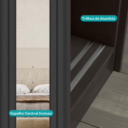 Imagem de Guarda Roupa Casal 3 Portas Doha Lux 4 Gavetas Carraro Ripado Preto Touch