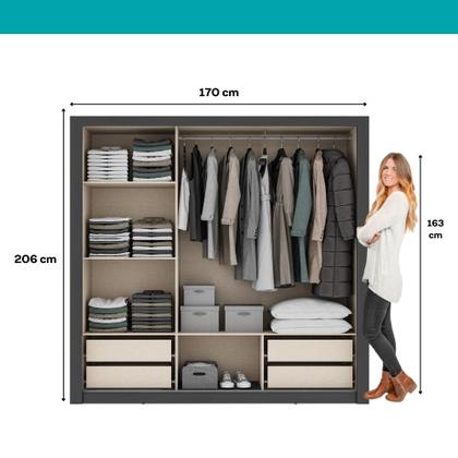 Imagem de Guarda Roupa Casal 3 Portas Doha Lux 4 Gavetas Carraro Ripado Preto Touch