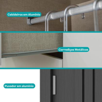 Imagem de Guarda Roupa Casal 3 Portas Doha Lux 4 Gavetas Carraro Ripado Preto Touch