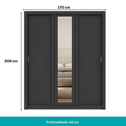 Imagem de Guarda Roupa Casal 3 Portas Doha Lux 4 Gavetas Carraro Ripado Preto Touch