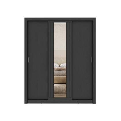 Imagem de Guarda Roupa Casal 3 Portas Doha Lux 4 Gavetas Carraro Ripado Preto Touch