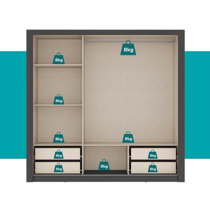 Imagem de Guarda Roupa Casal 3 Portas Doha Lux 4 Gavetas Carraro Ripado Preto Touch