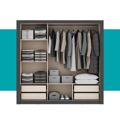 Imagem de Guarda Roupa Casal 3 Portas Doha Lux 4 Gavetas Carraro Ripado Preto Touch