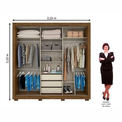 Guarda Roupa Casal 3 Portas e 3 Gavetas Com Espelho Castanho Avela