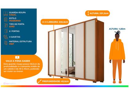 Imagem de Guarda-roupa Casal 4 Gavetas 6 Portas Caemmun Cléo