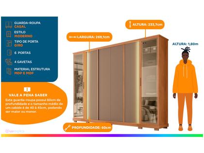 Imagem de Guarda-roupa Casal 4 Gavetas 6 Portas Caemmun Tela