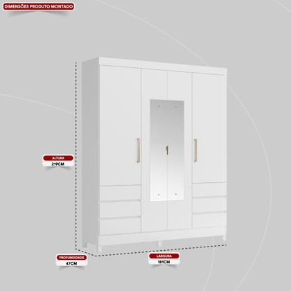 Imagem de Guarda-roupa Casal 4 Portas 6 Gavetas com Espelho Caribe