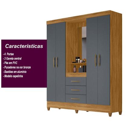 Imagem de Guarda Roupa Casal 4 portas com espelho 3 gavetas Capri