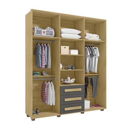 Imagem de Guarda-Roupa Casal 5 Portas 3 Gavetas Las Vegas III Cinamomo/Grafite  RV Móveis