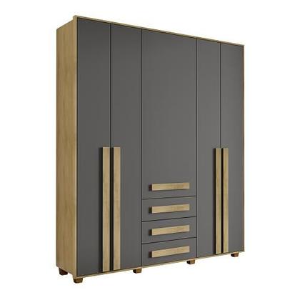 Imagem de Guarda-Roupa Casal 5 Portas 3 Gavetas Las Vegas III Cinamomo/Grafite  RV Móveis