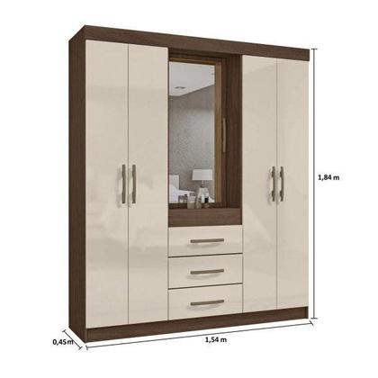 Imagem de Guarda-Roupa Casal 5 Portas com Espelho 3 Gavetas Itapema