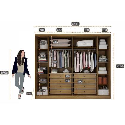 Imagem de Guarda Roupa Casal 6 Portas (2 c/ Espelho e 2 Ripadas) e 8 Gavetas Bolonha/Santoro Cumaru 23 - Novo Horizonte