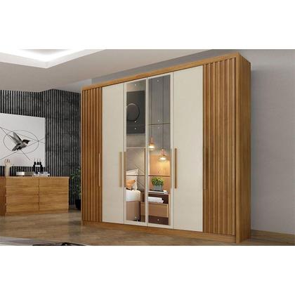 Imagem de Guarda Roupa Casal 6 Portas (2 c/ Espelho e 2 Ripadas) e 8 Gavetas Bolonha/Santoro Cumaru 23 - Novo Horizonte