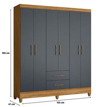 Imagem de Guarda Roupa Casal 6 Portas 2 Gavetas 1,53m Freijo / Cinza Panamá Moval