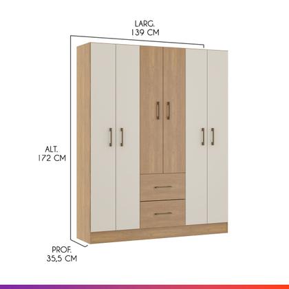 Imagem de Guarda-Roupa Casal 6 Portas 2 Gavetas com Cabideiro Carvalho