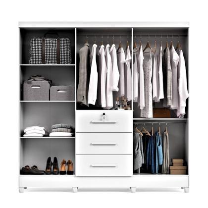 Imagem de Guarda-roupa Casal 6 Portas 3 Gavetas Com Chave Mumbai Mdp Branco