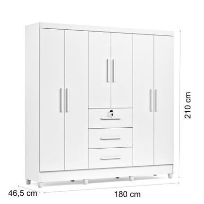 Imagem de Guarda-roupa Casal 6 Portas 3 Gavetas Com Chave Mumbai Mdp Branco