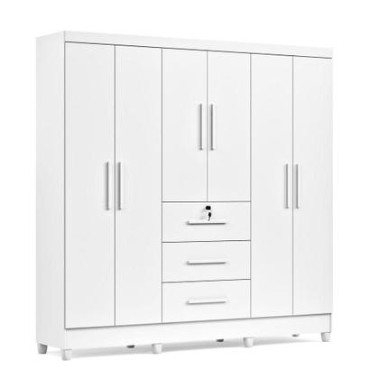 Imagem de Guarda-roupa Casal 6 Portas 3 Gavetas Com Chave Mumbai Mdp Branco
