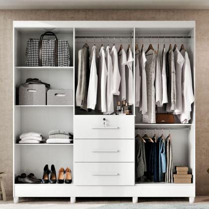Imagem de Guarda-roupa Casal 6 Portas 3 Gavetas Com Chave Mumbai Mdp Branco