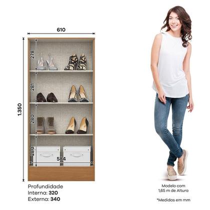 Imagem de Guarda Roupa Casal 6 Portas 3 Gavetas Francês com Armário Multiuso Prime Cinamomo Off White- Henn Briz
